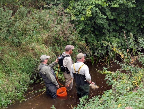 People in river with bucket